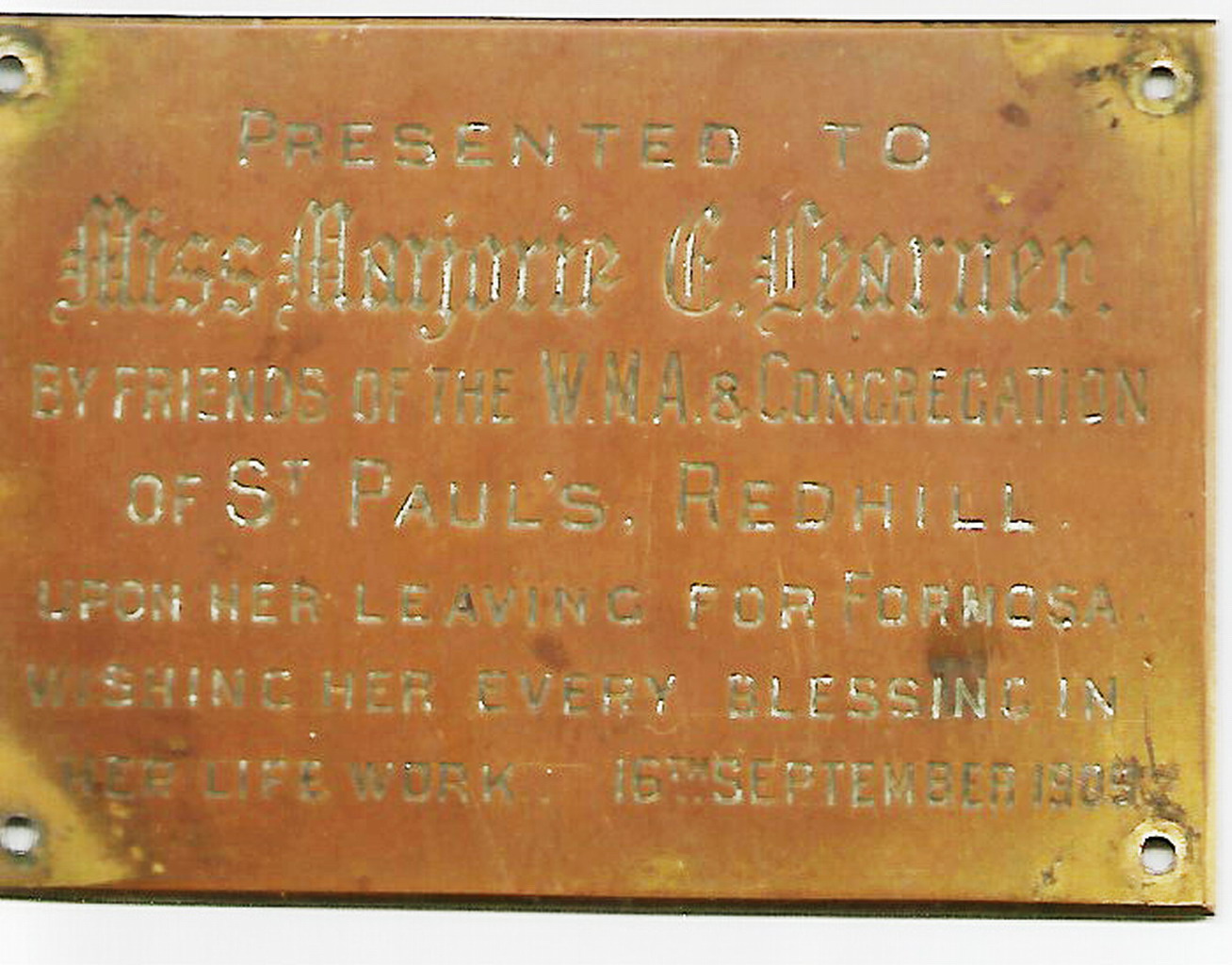 gift plate to Marjorie by st paul church.jpg
